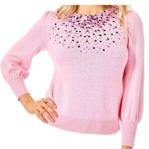 Lilly Pulitzer Pink Sweater with Colorful Embellishments